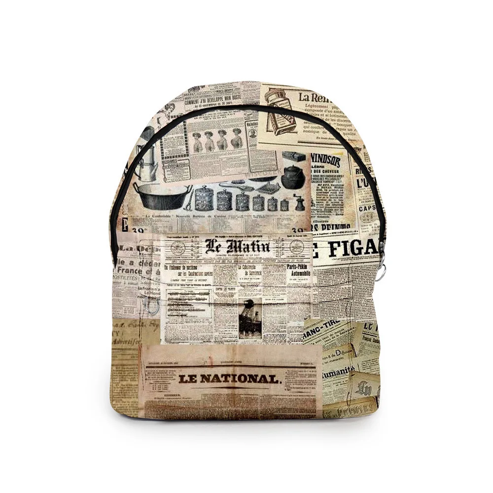 

Classic Popular Funny old newspaper student Bookbag Notebook Backpacks 3D Print Oxford Waterproof Boys/Girls Travel Backpacks