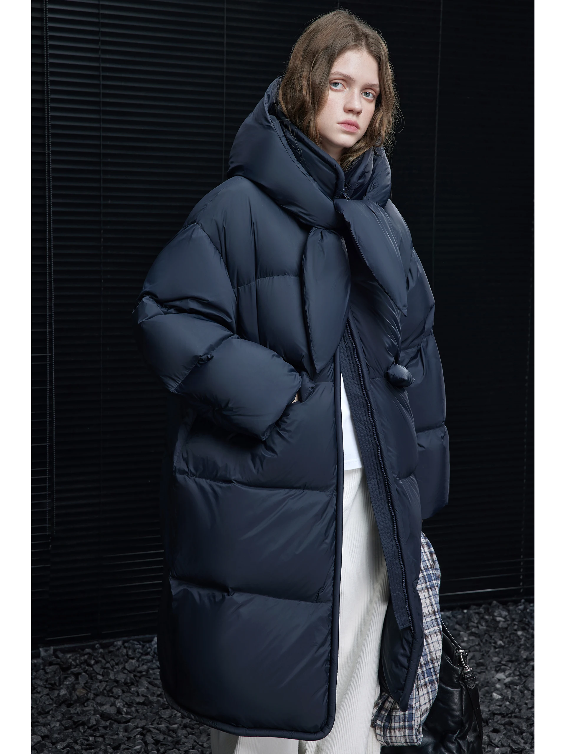 

Thiened Winter down Jaet Women's Hooded Padded Coat Warm Sli Street Sle Nylon Fabric White Du down Filling Long S...