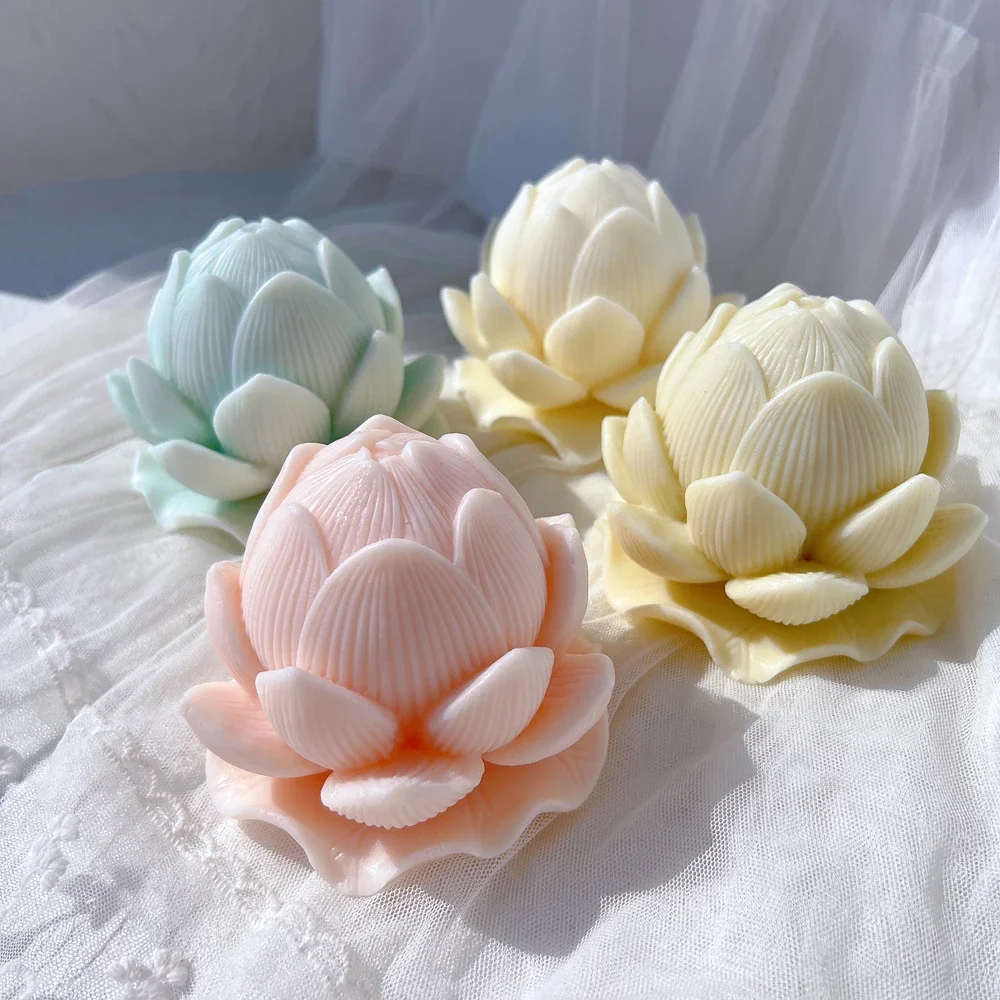 Imagem -04 - Flor de Lótus Flor Vela Moldes Molde de Silicone Molde de Cera de Soja Buda Home Decor Presente de Aniversário