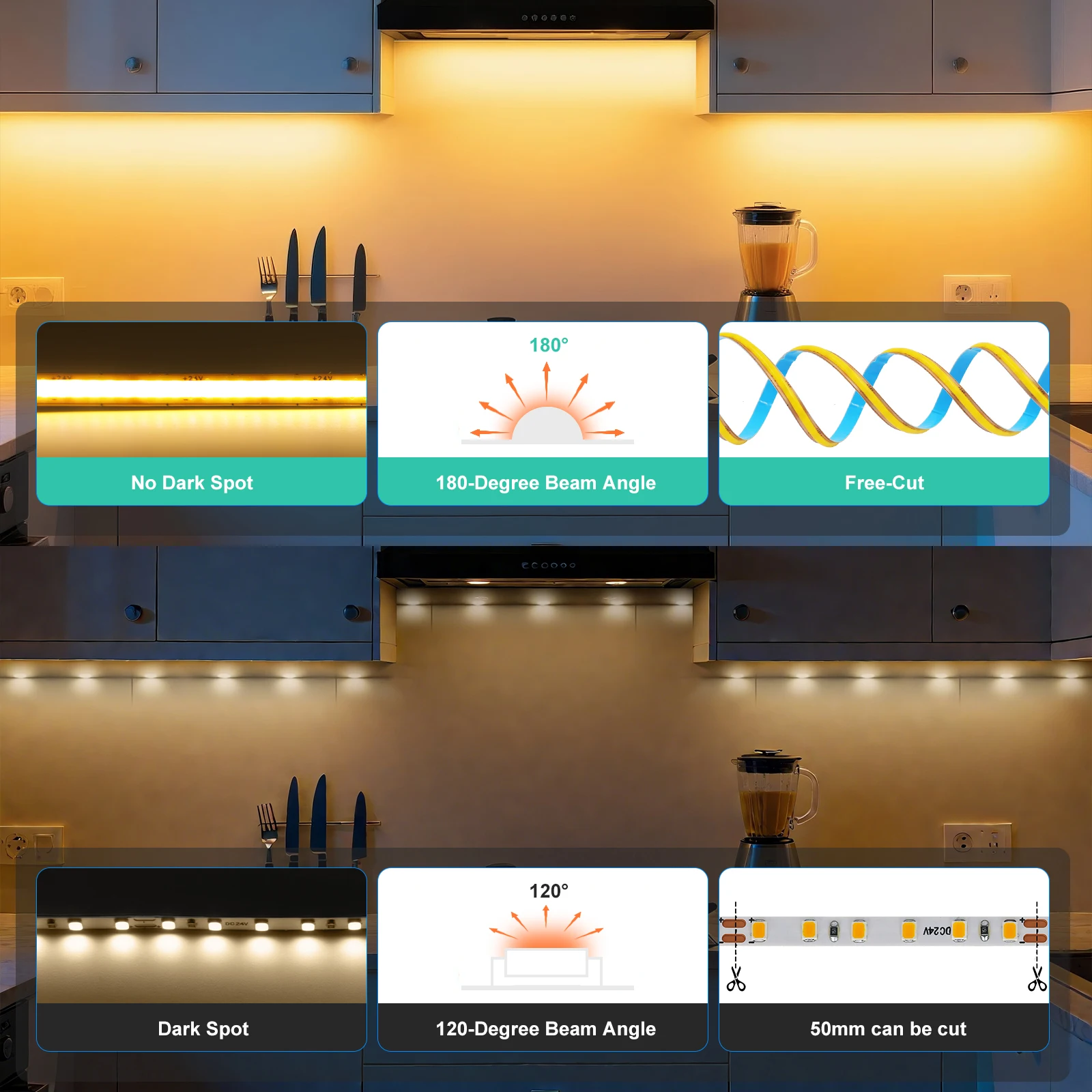 5mm COB LED 스트립 12V 24V 자유 절단 400LEDs/m 3000K 4000K 6000K 고밀도 유연한 LED 테이프 홈 룸 장식 TV 백라이트용