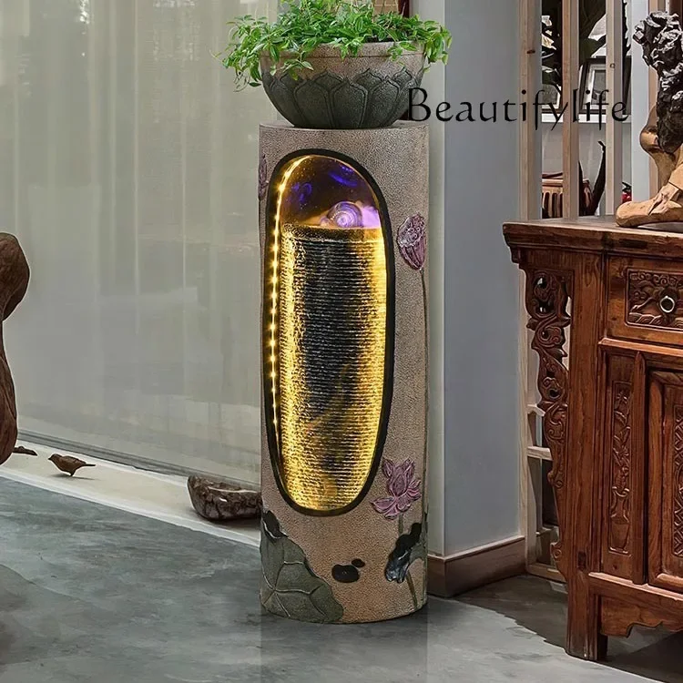

BJ Home Indoor Living Room Flowing Water Ornament Living Room Fountain Office Front Desk Humidifier Floor Vase