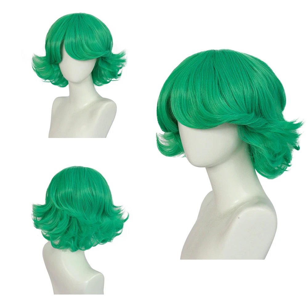 عالية الجودة أنيمي واحد لكمة رجل تاتسوماكي كوسبلاي شعر صناعي 12 بوصة أخضر قصير مجعد شعر مستعار يومي طبيعي مقاوم للحرارة #1