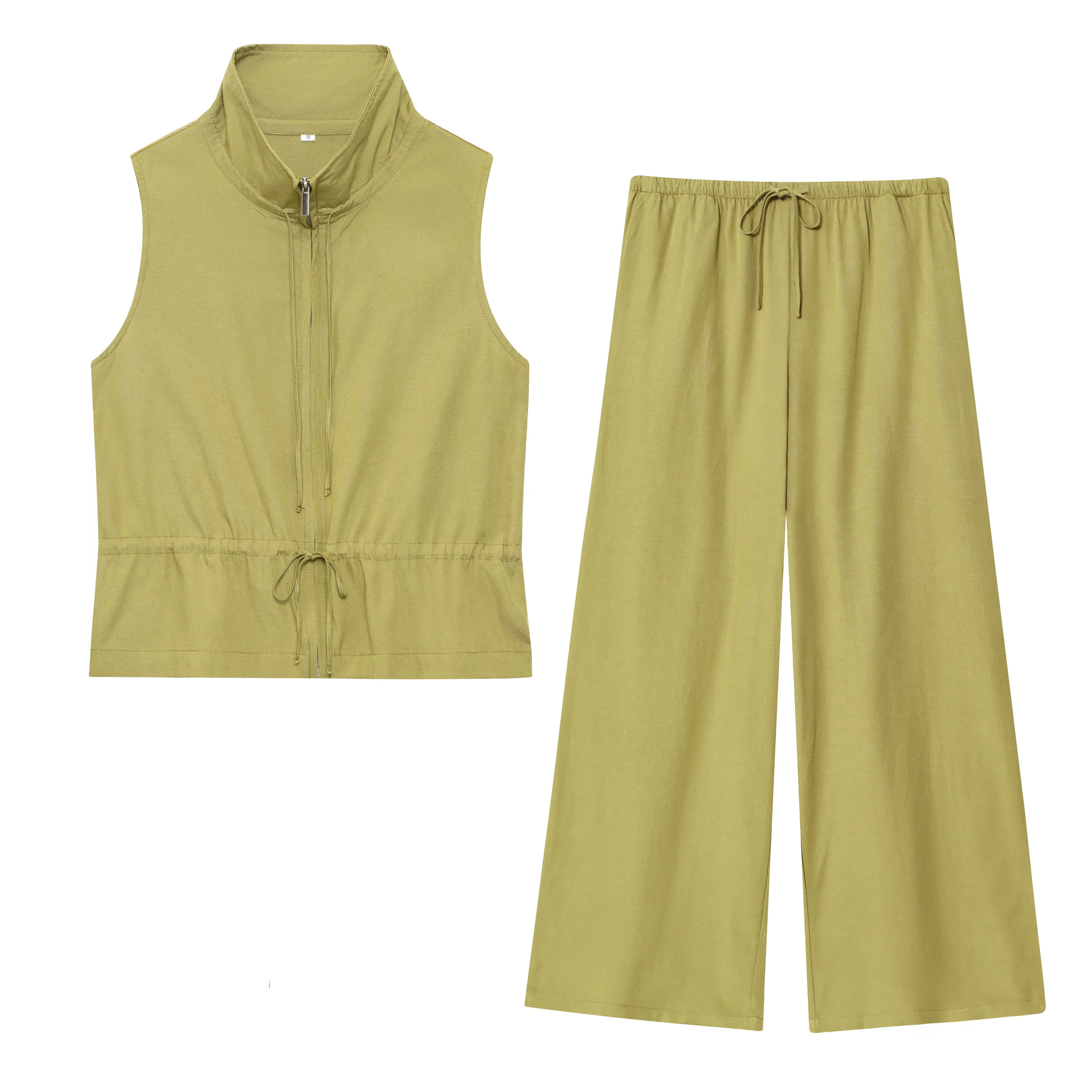 BSAY einfarbige, lockere Sommerhose 2022, verstellbares hängendes Weste-Oberteil oder hängende Hose mit mittlerer Taille und weitem Bein