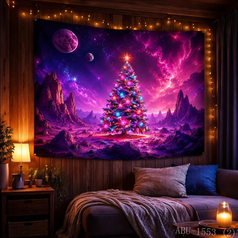 VIKAMA Purple Pink Alien Desert Planet Christmas Tree Christmas Tapestry Background Hanging Cloth Living Room Room Decoration