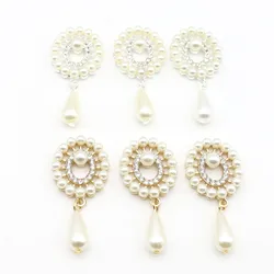 New 10Pcs/Lot 23*50mmZinc Alloy Gentle Simulation Pearl Alloy Pendant Women's Flat Bottom brooch Clothing Decoration Accessories