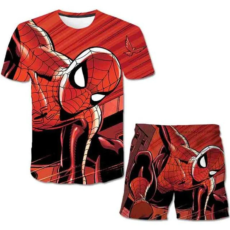 Conjunto de camiseta de Spider-Man Marvel para niños, ropa de superhéroe con gráficos modernos de verano, pantalones cortos de manga corta de Hulk Iron Man