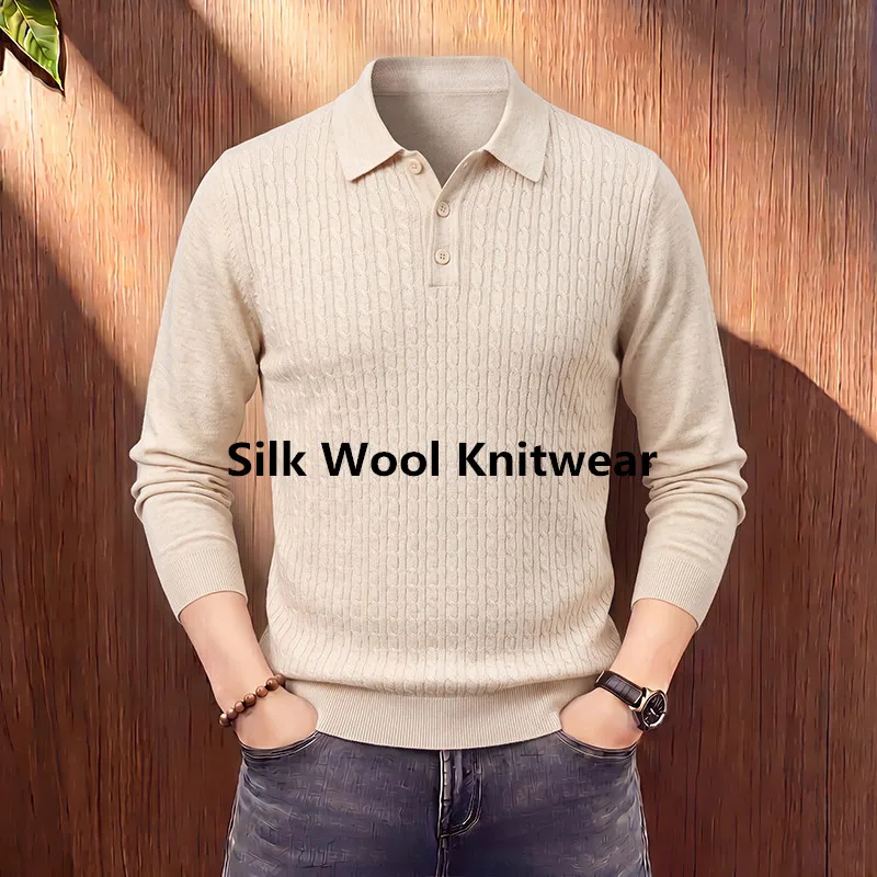 New Arrival Sheep Wool Knit Tops for Men 2026 Autumn Slim TwistedThin Sweater Long Sleeve Silk Wool Knitting Clothes Pullovers