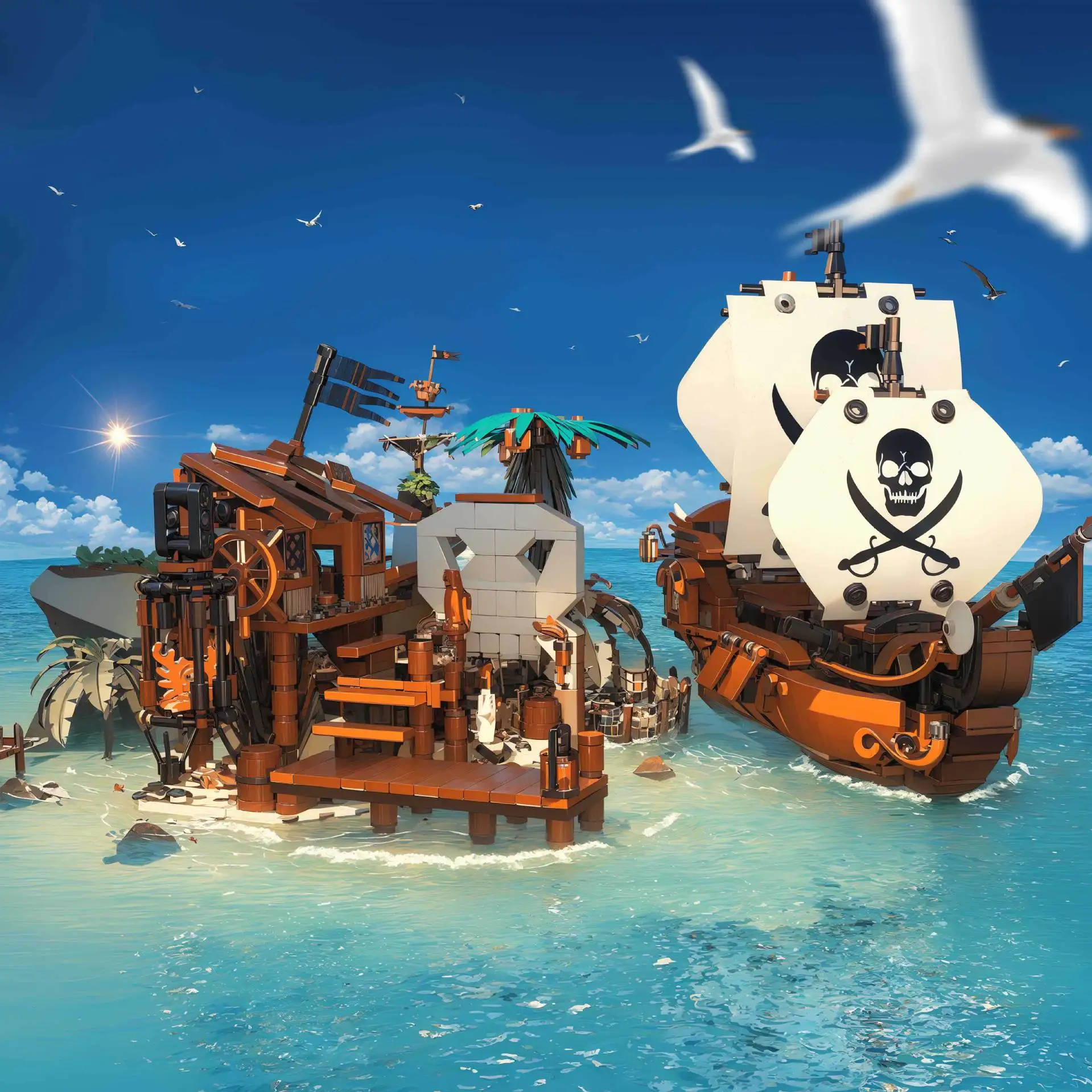 Creative Scene Mini Block Pirate Ship Island Treasure Hunt Model Construction Toys Collection Building Brick For Boys Gifts