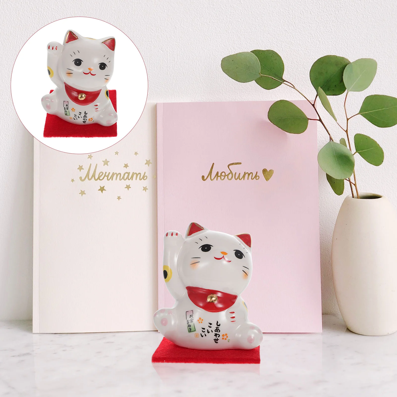 Cat Lucky Fortune Japanese Statue Neko Maneki Figurine Good Ceramic Luck Ornament Figurines Decor Car Shui Feng Waving Animal