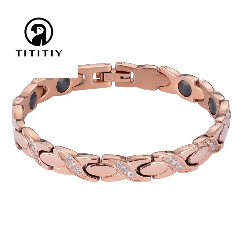 Rose Golden Bracelet CNC Zircon Stainless Steel Bracelet for Women Japanese And Korean Style Fashionable Bracelets 19CM