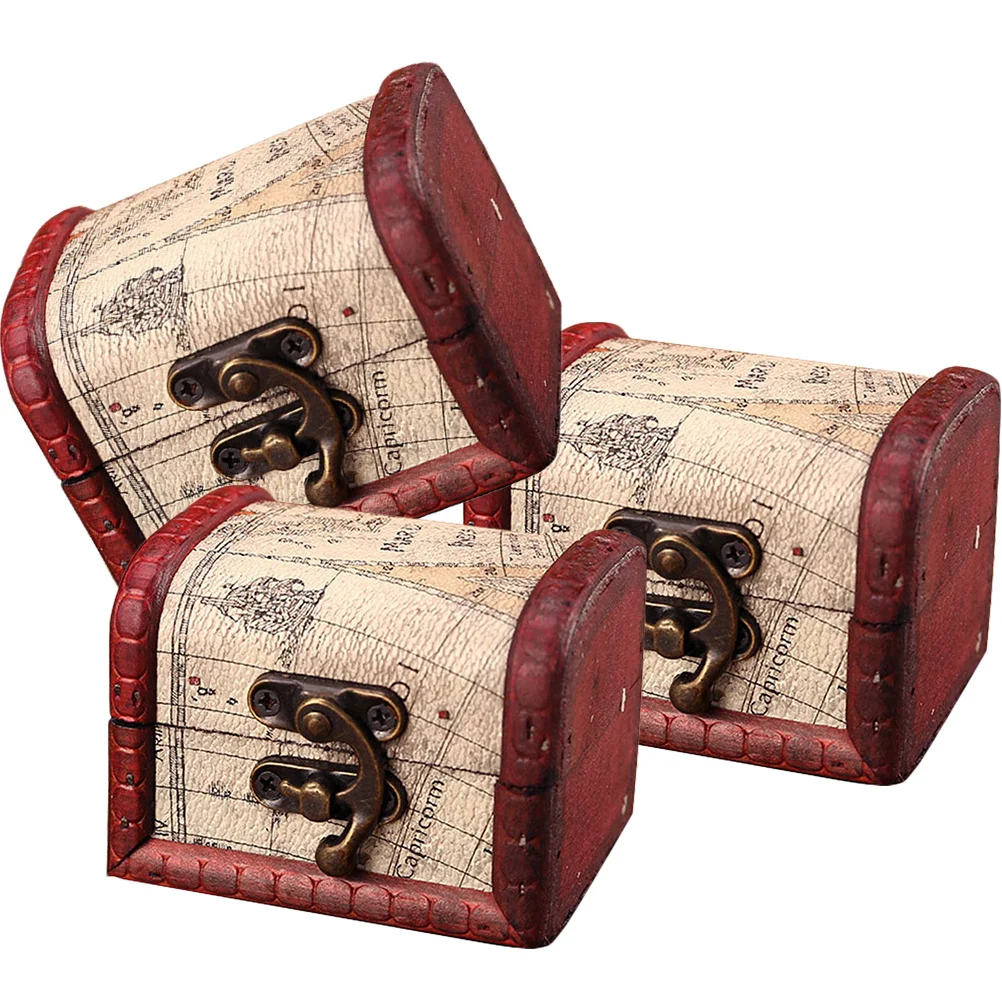 3 قطعة صندوق تخزين المجوهرات ريترو ستايل خشبي الكنز الصدر خمر حلية المنظم الذاكرة هدية صندوق الخشب الكنز الصدر