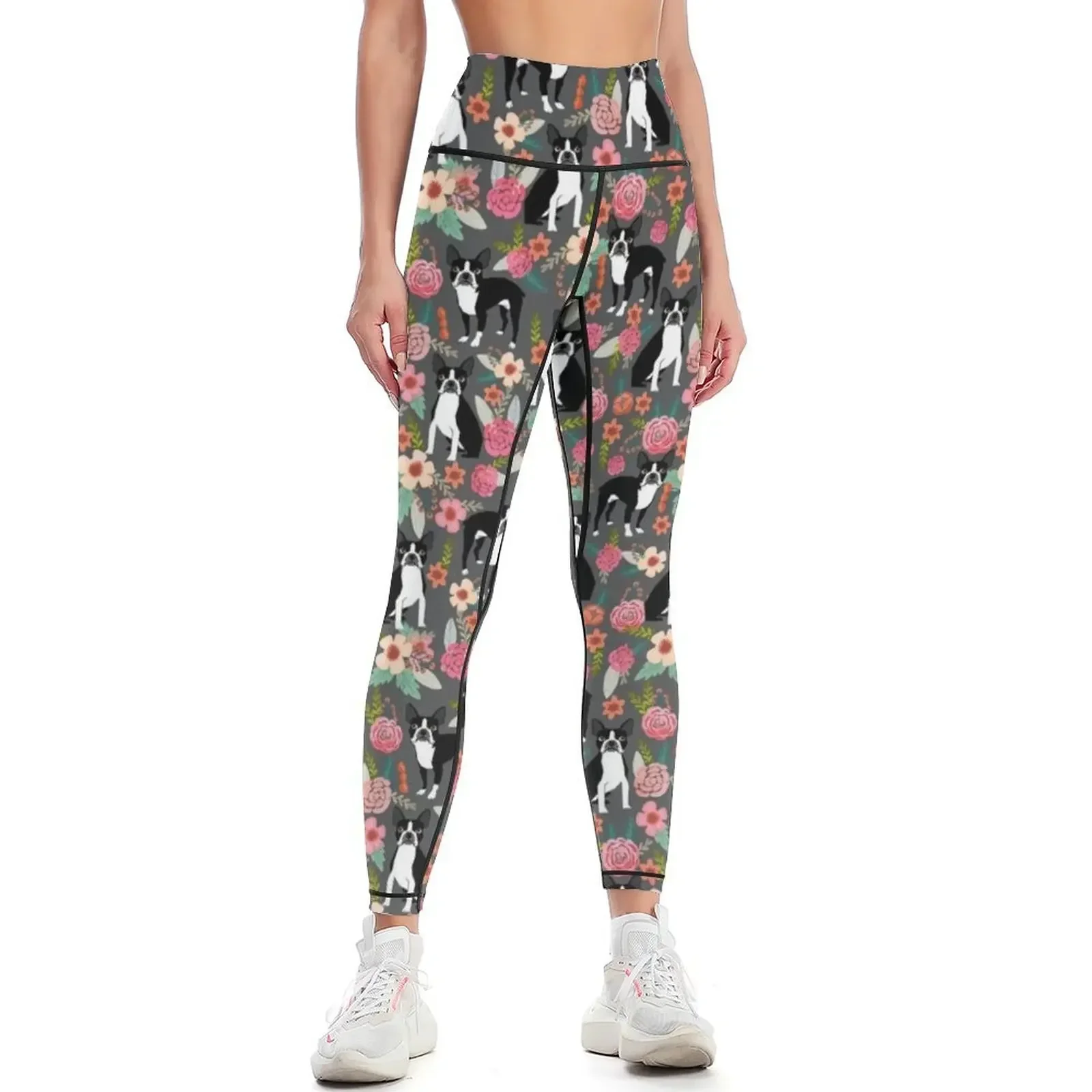 

Boston Terrier floral dog breed pet art must have boston terriers gifts Leggings gym clothing Women's push up Womens Leggings