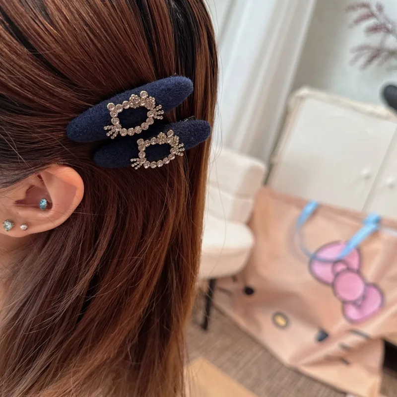 

Autumn Winter Plaid Rhinestone Cat Hair Side Clip Bangs Vintage Light Luxury Duckbill Hair Accessories