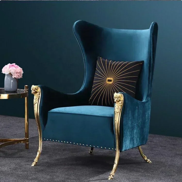 New 2024 Hot Sale Luxury Modern Metal Design Copper Leg High Back Velvet Fabric Single Leisure Accent Armchair Sofa Chair