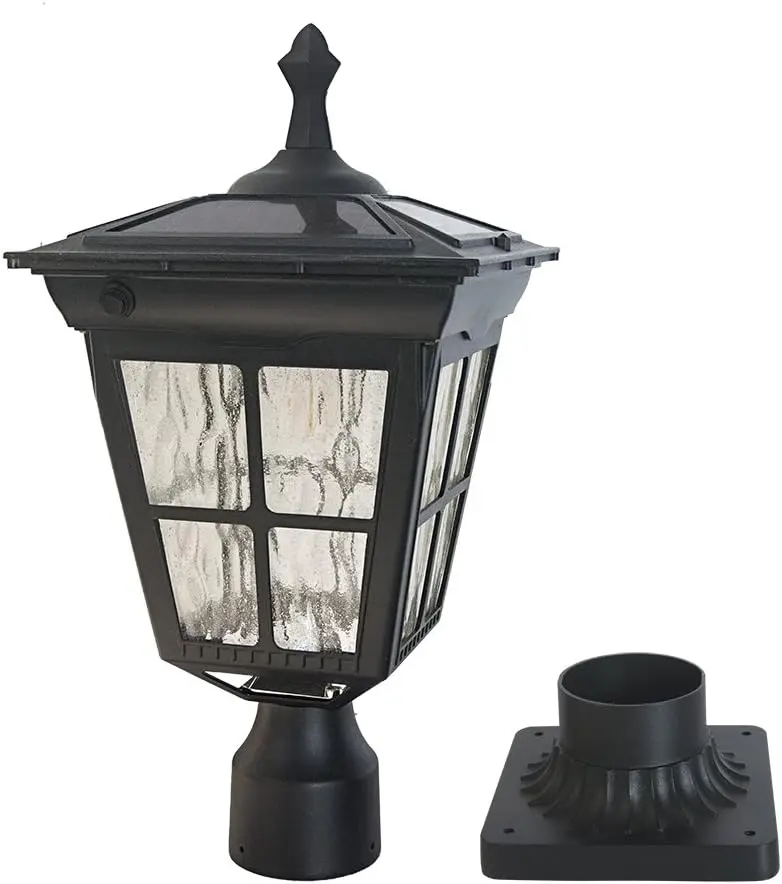 ST4311AQ Post lumineux solaire LED, base de montage 3', noir, support sur poteau de jardin extérieur