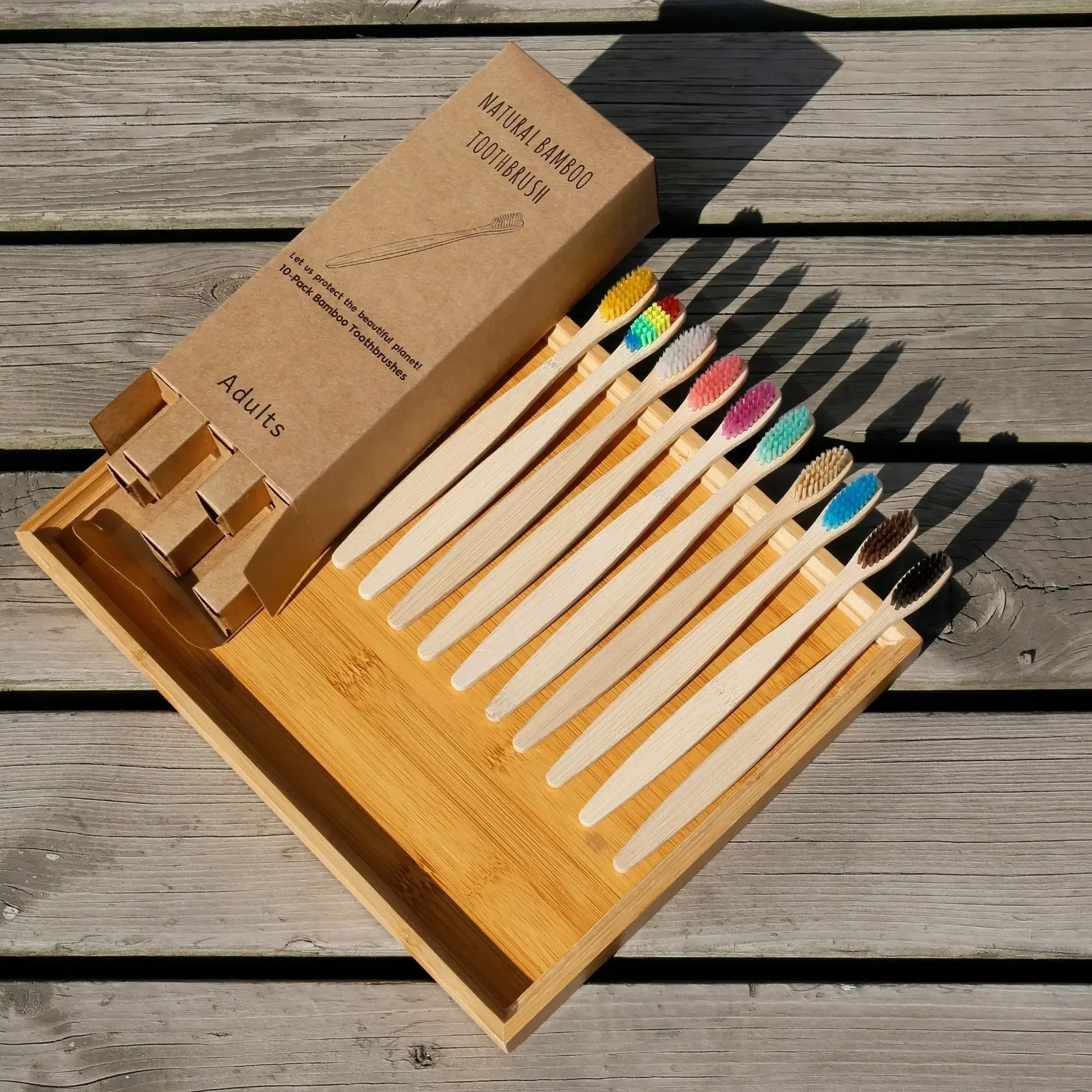 10PCS Colorful Toothbrush Natural Bamboo Tooth Brush Set Soft Bristle Charcoal Teeth Eco Bamboo Toothbrushes Dental Oral Care