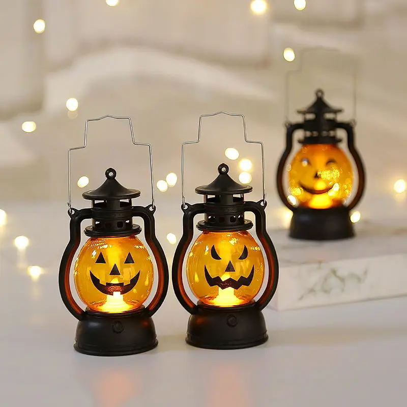 2pcs Halloween Pumpkin Lamp Decor with Hanging Loop Pumpkin Lantern Battery Operated for Halloween Ghost Party Home Outdoor Yard