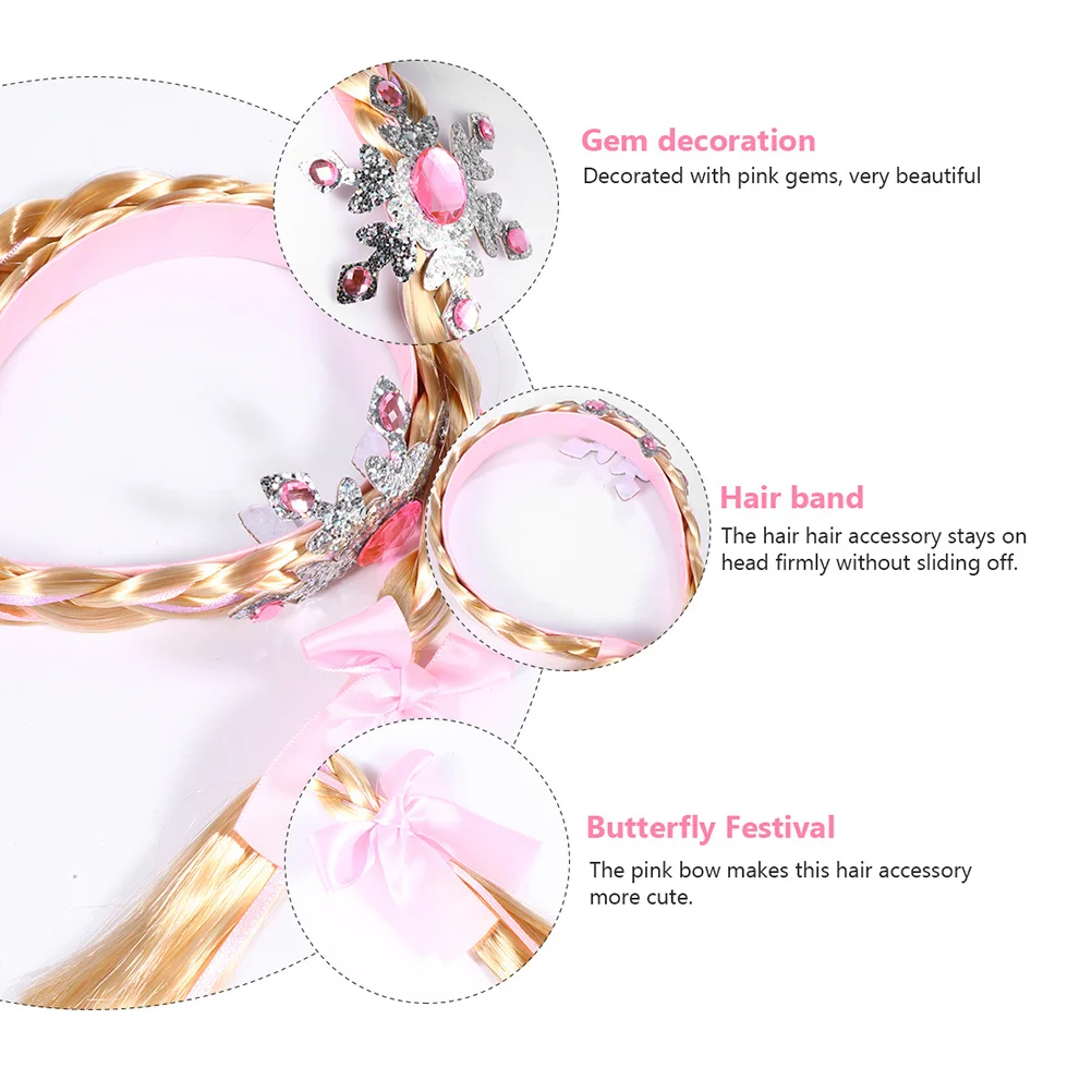 

2 шт., плетеные парики с короной принцессы для наряда, длинный шиньон для косплея, повязка для волос, розовый ремешок, аксессуары, подарок на вечеринку