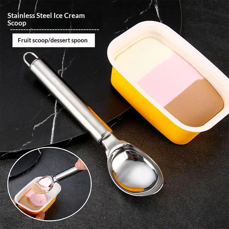 Stainless Steel Ice Cream Scoop Long Handle Rust Proof Surface Perfect For Home Kitchen Dessert And Fruit Scooping