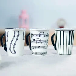 Creative Ceramic Mug, with Cup Lid Coffee Mugs, Piano Musical Note Tea Cup, Travel Cups Breakfast Milk Cup, Water Bottle Gift