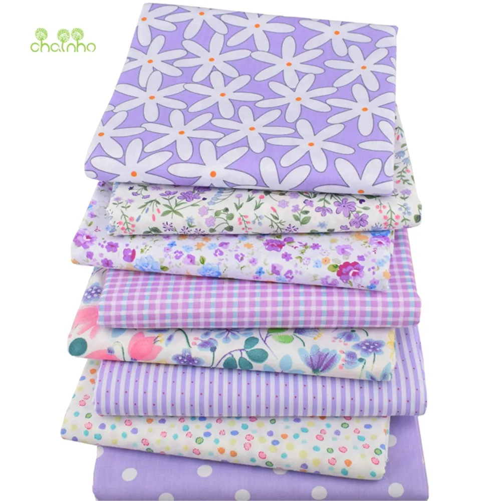 Chainho,Printed Twill Cotton Fabric,Patchwork Cloth,DIY Sewing & Quilting Material,New Purple Floral Series,8 Designs,2 Size