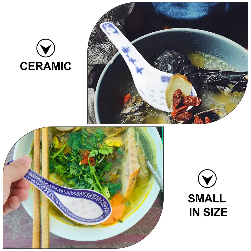 

4Pcs Ceramic Soup Spoons Blue White Retro Design Porridge Dessert Rice Eating Spoons Practical Tableware Useful Ceramic Spoon