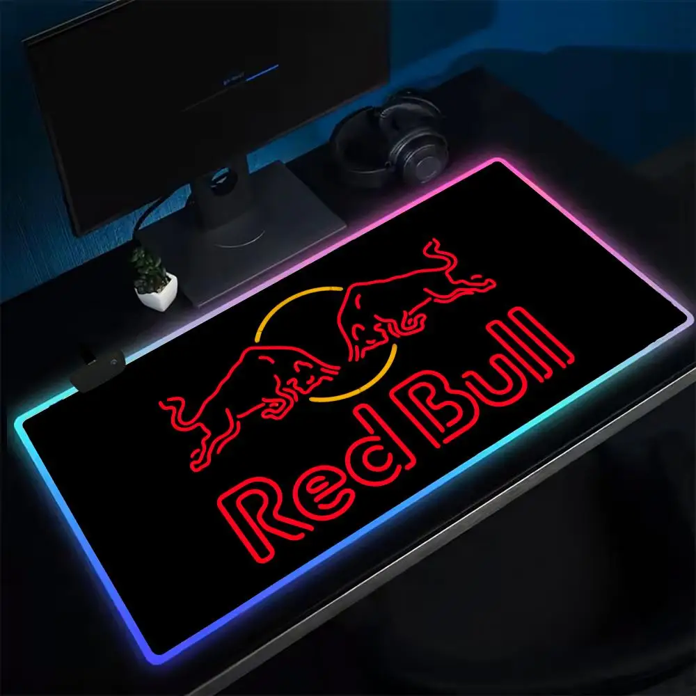 Hot Drink R-Red Bulls Mouse Pad Anime Gaming Mouse Pad LED Table Pads Backlit Rubber Desktop XXL Mousepad RGB Desk Mats