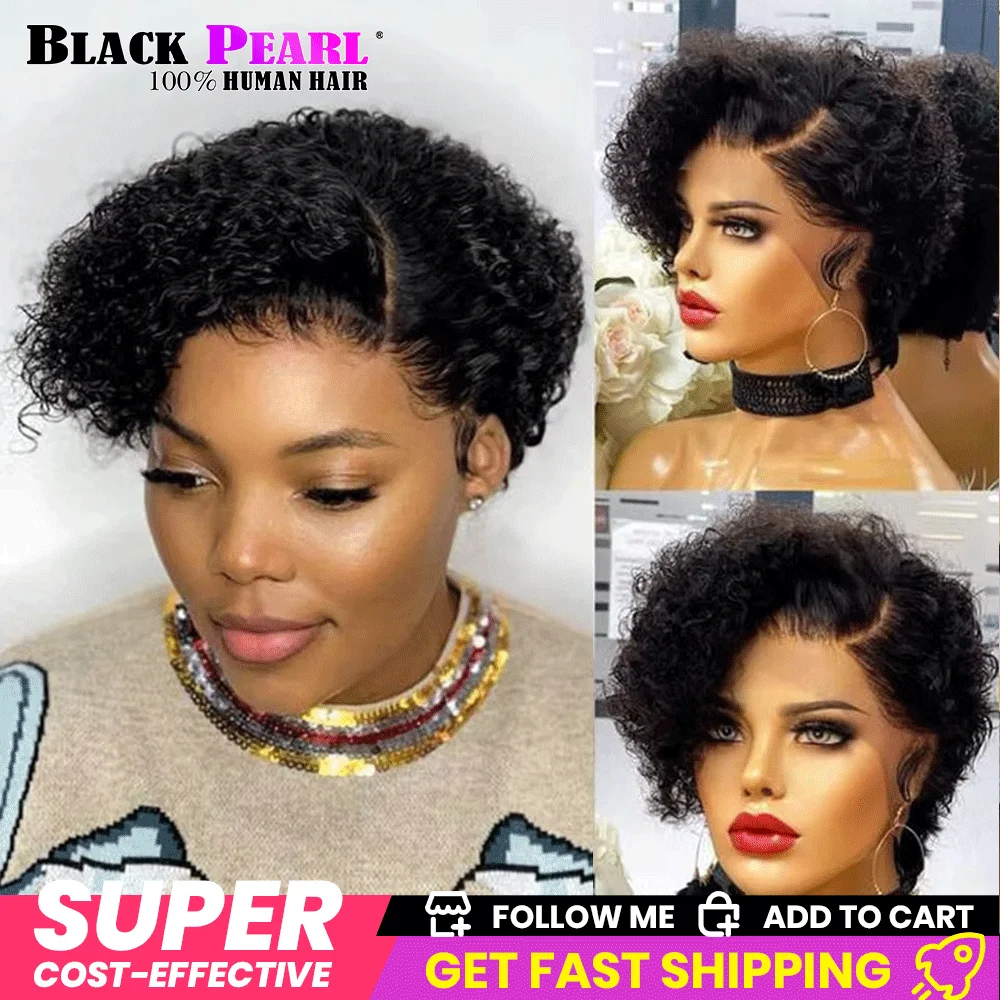 

Short Bob Wig Pixie Cut Wig Curly Human Hair Wigs For Women 13x1 Lace Front Wigs Peruvian Deep Wave Lace Wig Preplucked Hairline