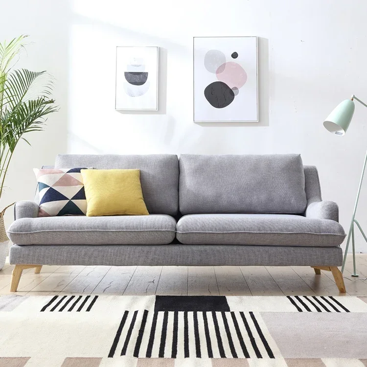 

-Back Cushion Wooden Sofa Leg 3 Seater Fabric Couch Living Room Sofas Small Spaces Furniture