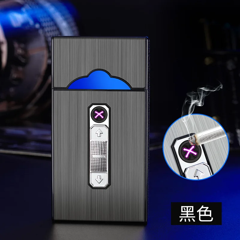USB 충전식 아크 라이터 담배 케이스 (20개 담배 포함) 일체형 라이터 선물 도매