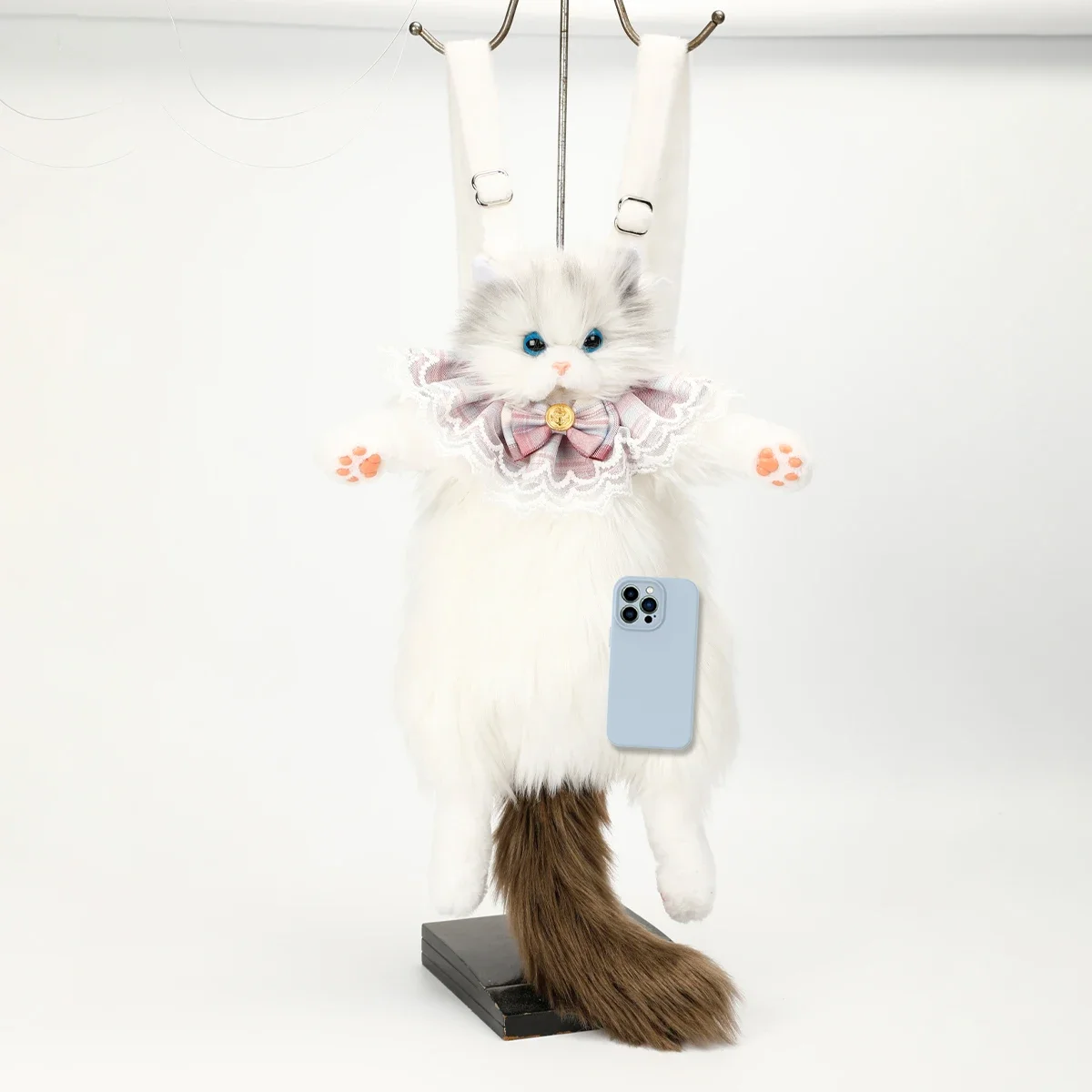 Рюкзак с милым плюшевым котом — реалистичная 3D бархатная сумка через плечо на молнии, легкая и стильная для ежедневного использования ﻿