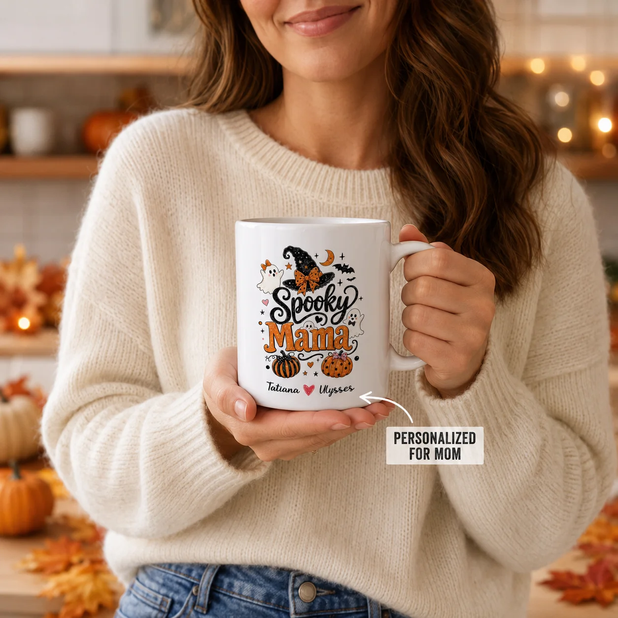 Personalized Water Mug Spooky Mama Halloween Coffee Mug Custom Kids Names Ceramic Cup Fall Spooky Season Gift For Mom Holiday
