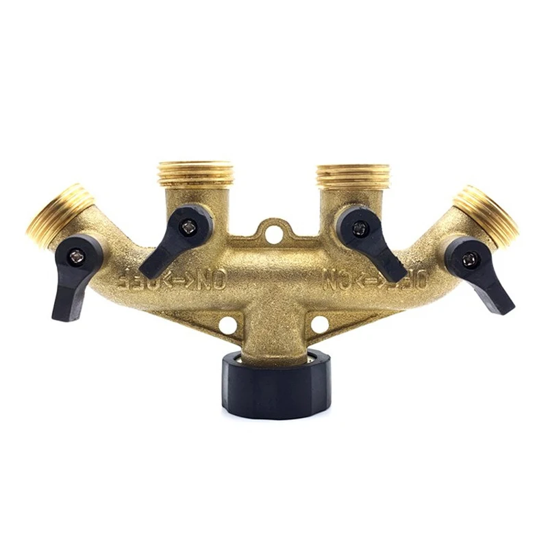 

1PC Brass 3/4" Female/Male Thread 4-Way Water Splitter With Valve Garden Irrigation Multi-Way Joint Tap Pipe Nipple Connecto