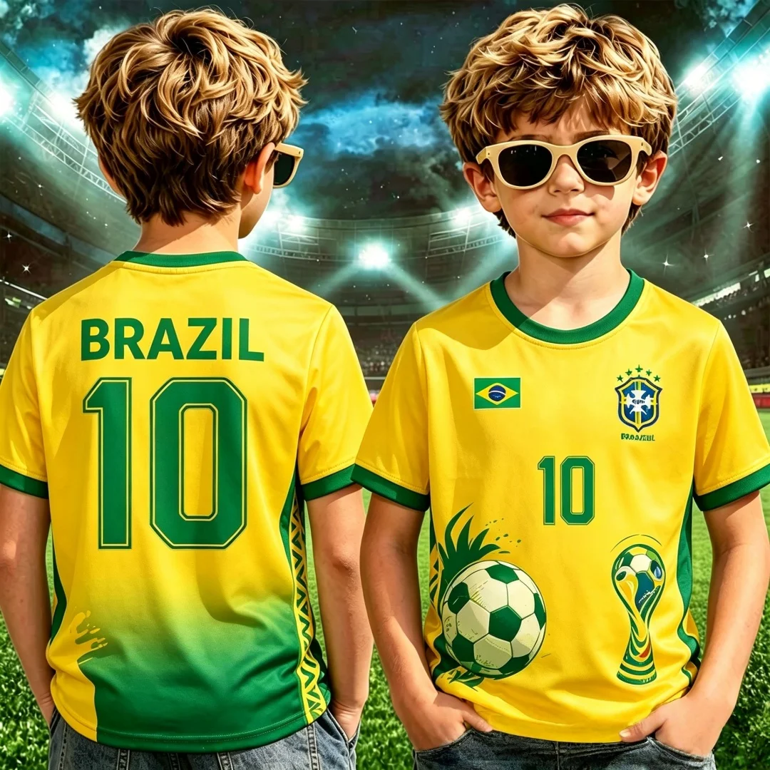 Brazil Football Jersey Sport Apparel Men T Shirt Women Tee Boys Top Children Parent Child Quick Dry Short Sleeves Kids Tshirt