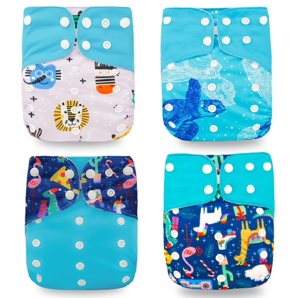 Happyflute 4-teiliges OS-Taschenwindel-Set, waschbar, wiederverwendbar, saugfähig, verstellbar, Babywindel, ökologische Windelhülle für Neugeborene