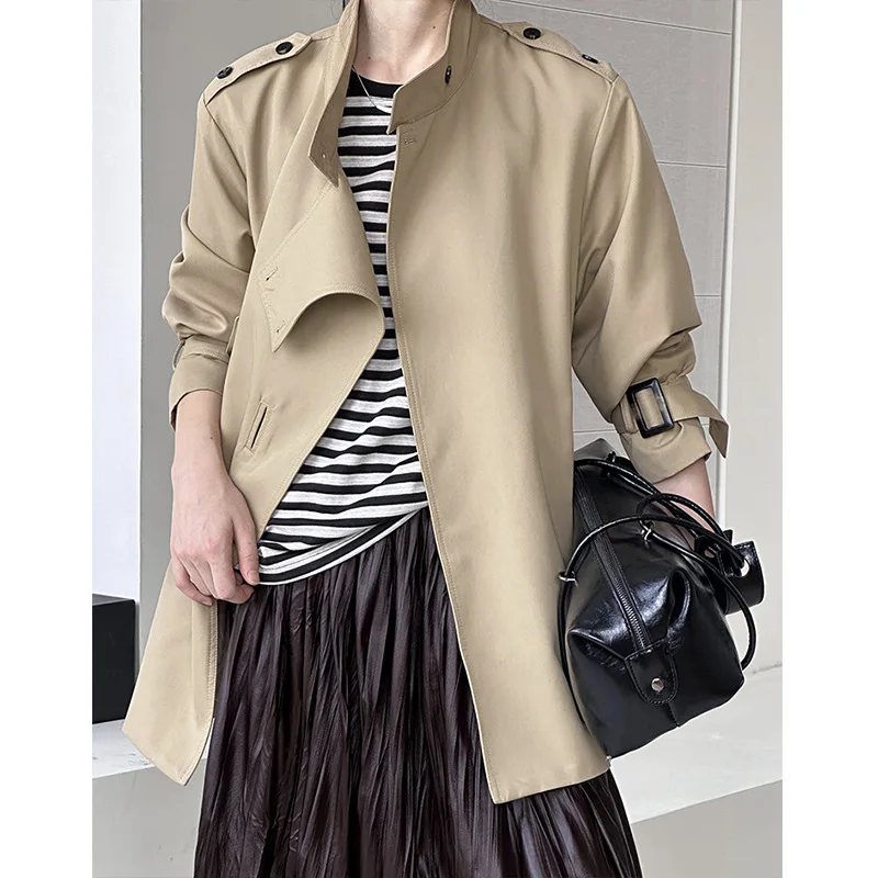 

SuperAen весенний новый плащ в корейском стиле с воротником-стойкой на талии и шнуровкой, простые пальто с длинными рукавами большого размера