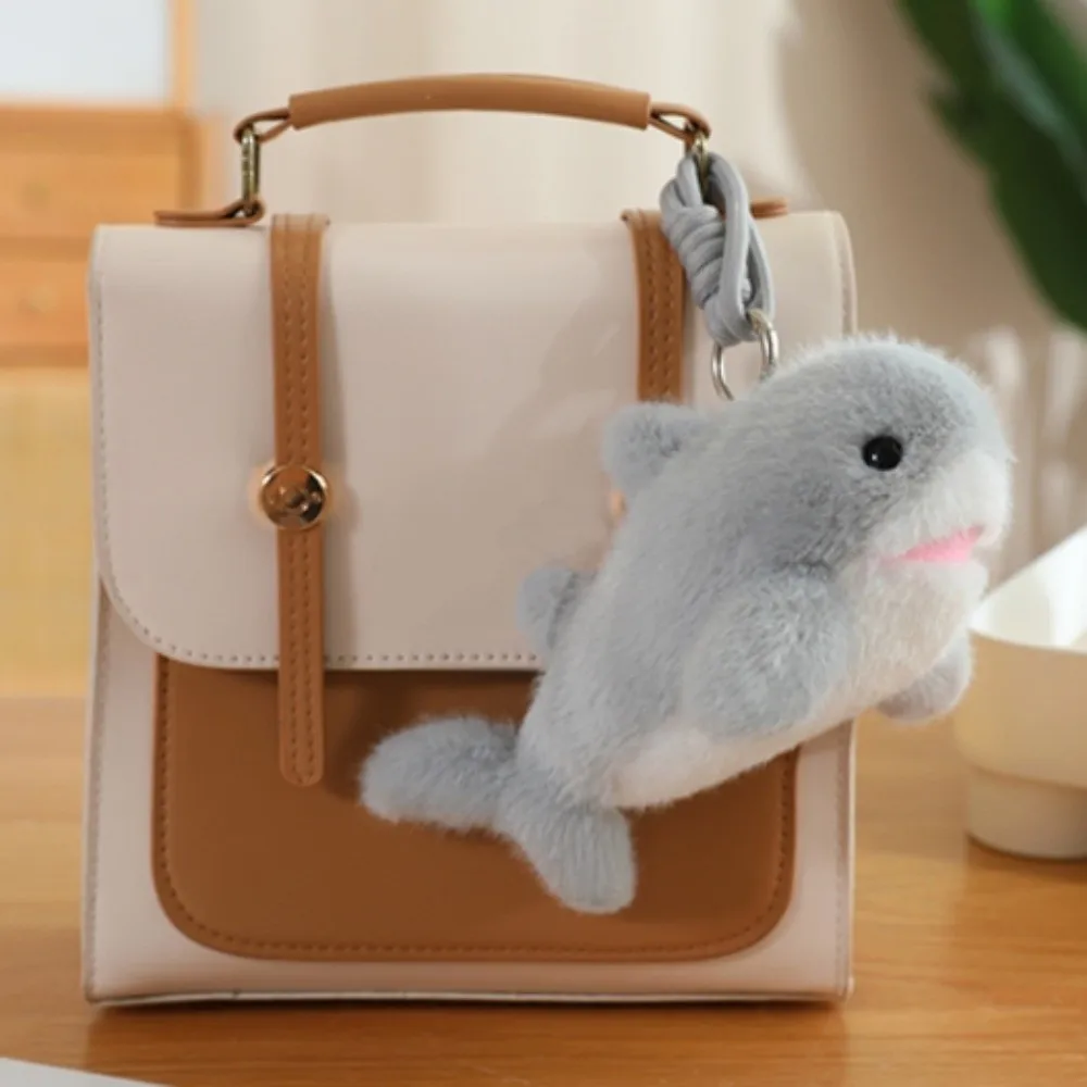 Portachiavi con bambola di peluche con delfino animale dell'oceano, ciondolo per borsa, zaino, ciondoli, portachiavi con animali di peluche, portachiavi con bambola di peluche soffice del fumetto