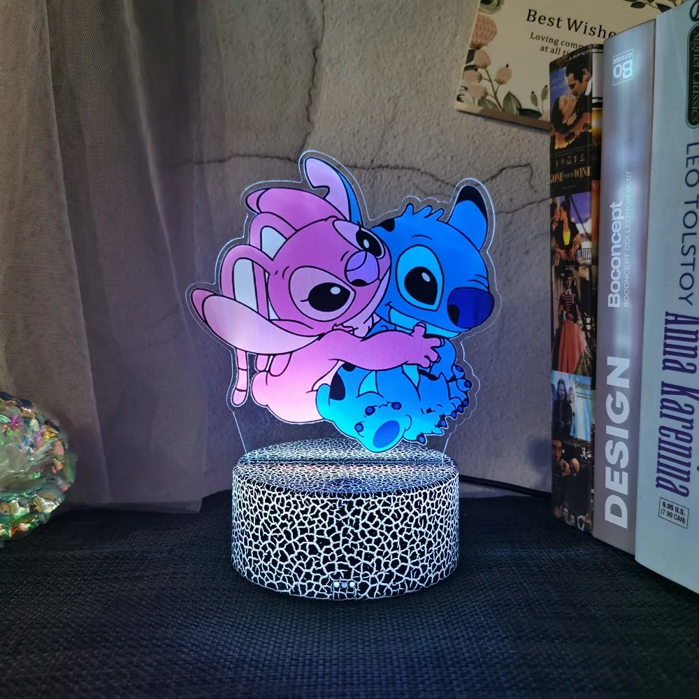 Stitch Night Light 3D Acrylic LED 7 Color Changing Touch Angel Decorative Light for Kids Room Decoration Birthday and Christmas