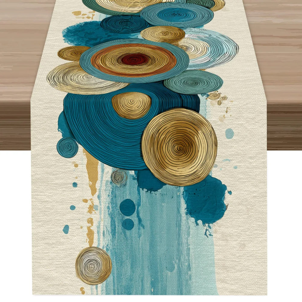 Abstract overlapping Rings Art Table Runner - Modern Luxury Geometric Cover for Living Room Coffee Table & Banquet Decor