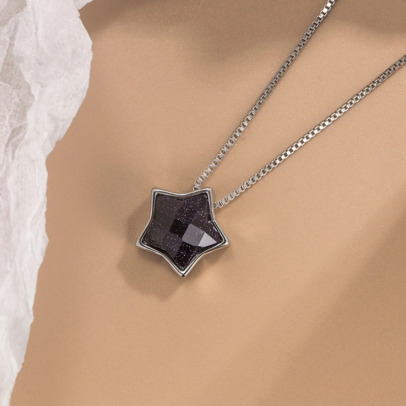KOFSAC Trendy Crystal Purple Sand Star Pendant Necklace For Women Simple 925 Sterling Silver Jewelry Lady Clavicular Chain