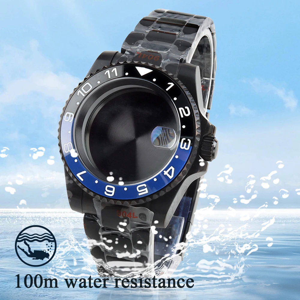 

40mm NH35 Case Black PVD With Oyster Strap Stainless steel Sapphire Waterproof for Seiko NH34 NH35 NH36 Movement SUB GMT Case