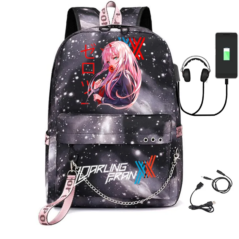 Mochilas escolares USB DARLIN Ginthe FRANXX populares a la moda, mochilas de viaje multifunción con estampado Oxford impermeables para Notebook