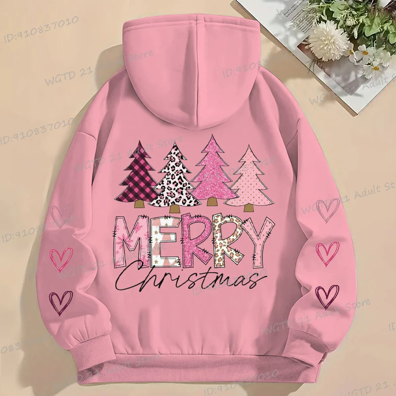 เสื้อฮู้ดพิมพ์ลายคริสต์มาสสำหรับผู้หญิง สไตล์วินเทจ ลายต้นคริสต์มาส แขนยาว ลายกราฟิกหัวใจ เหมาะสำหรับฤดูใบไม้ร่วงและฤดูหนาว สไตล์สวยงามสำหรับเทศกาลคริสต์มาส