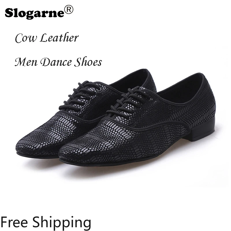 

Cow Leather Waltz Shoes Men Modern Tango Social Ballroom Dance Shoes Soft Fur Sole Male Cowhide Jazz Latin Shoes Large Size 49