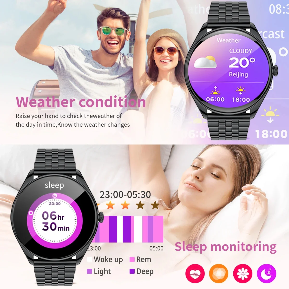 AMOLED Smart Watch Women Always on Display Clock Bluetooth Call Voice Control IP68 Waterproof Fitness Bracelet Smartwatch Women