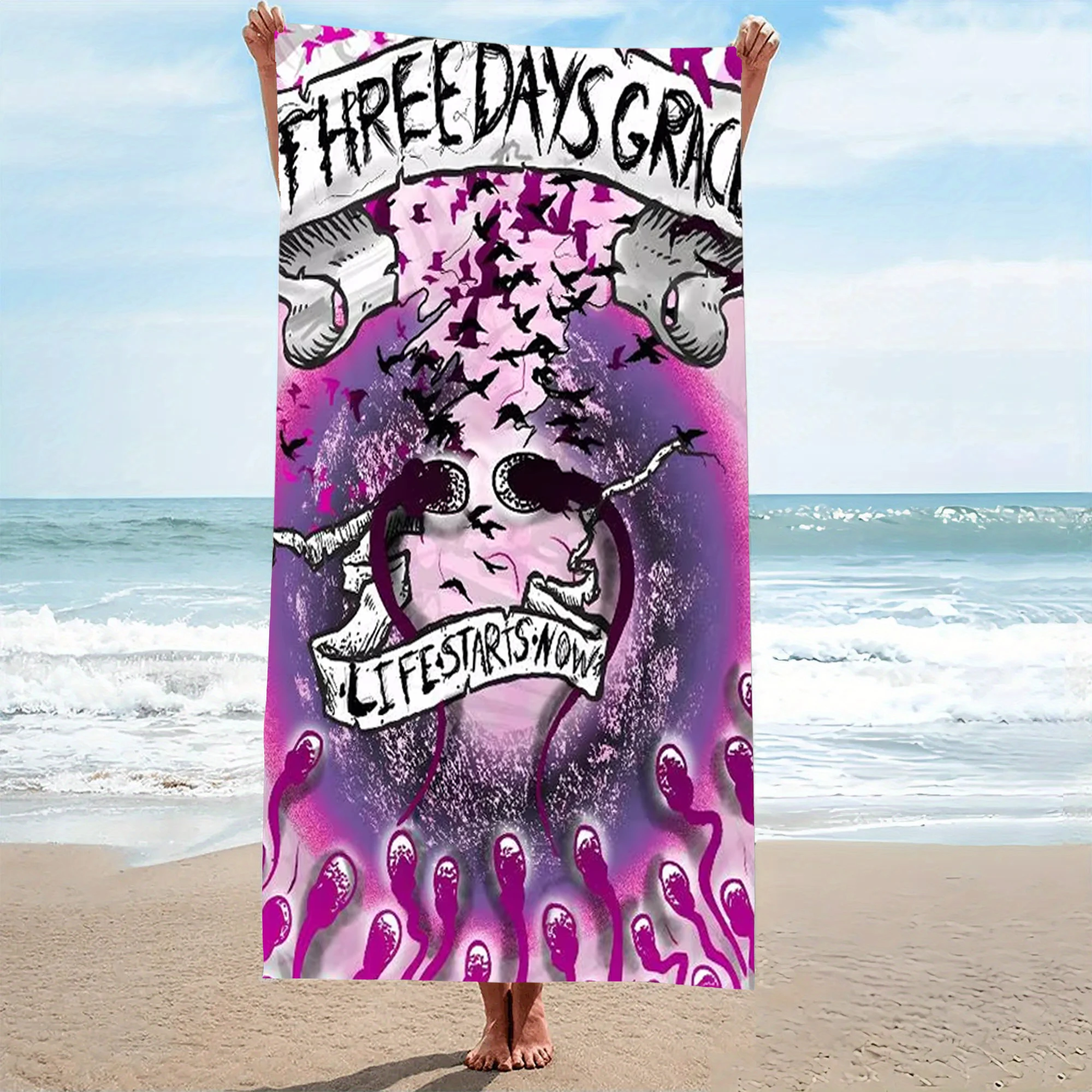 1pc Three Days Grace Life Starts Now Beach Towel Microfiber Quick Dry Hard Rock Bath Towel For Pool Beach Travel Rock Fans Gift
