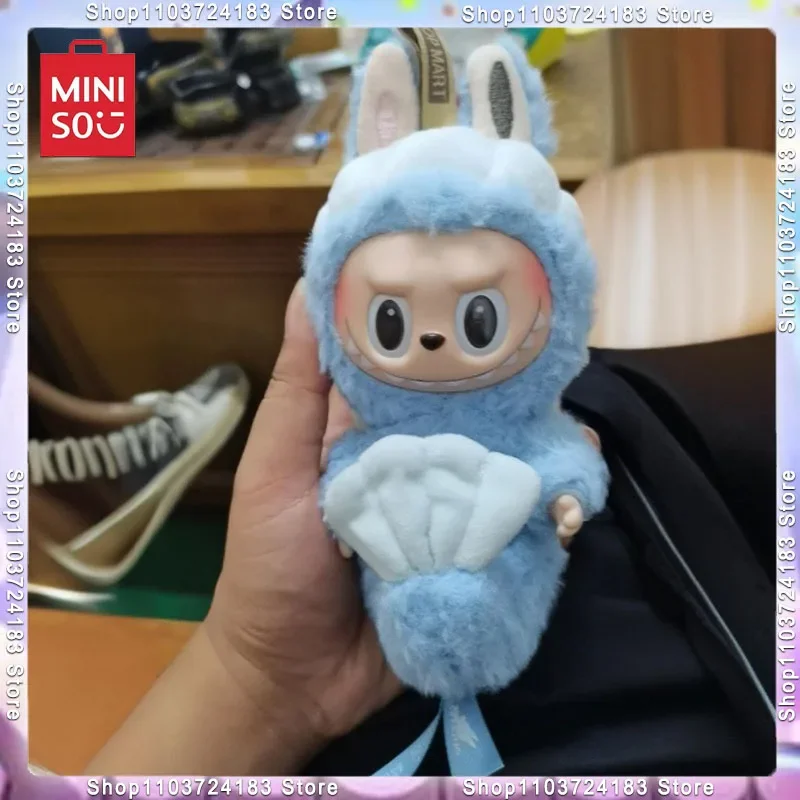 Miniso New Blue Fairy Macaron Mermaid Labubu Heartbeat Bubble Plush Vinyl Face Series Pendant Keychain Cute Doll Toy Gift