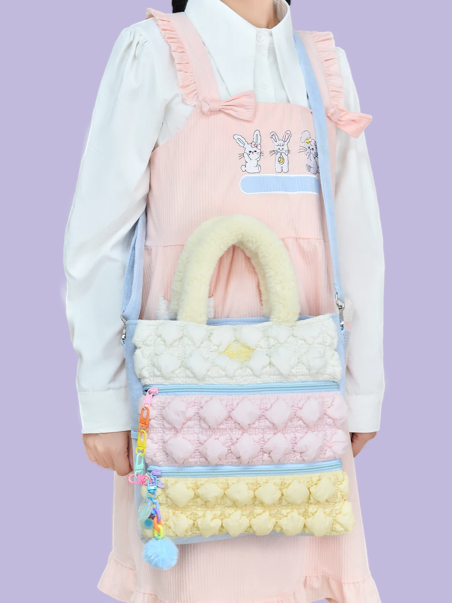 اليابانية الحلو لطيف ثلاثة نفخة حقائب كتف ذات سعة كبيرة فتاة حقيبة كتف حقيبة 2025 جديد الصيف مطوي سحابة حقيبة لوليتا حقيبة