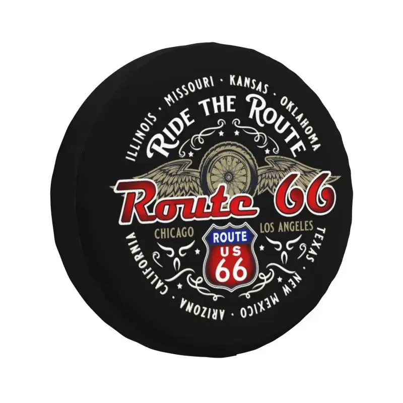 Ride The Route 66 Biker Motorcycle Cruise America's Highway Spare Tire Cover for Prado The Mother Road 4WD Car Wheel Protectors