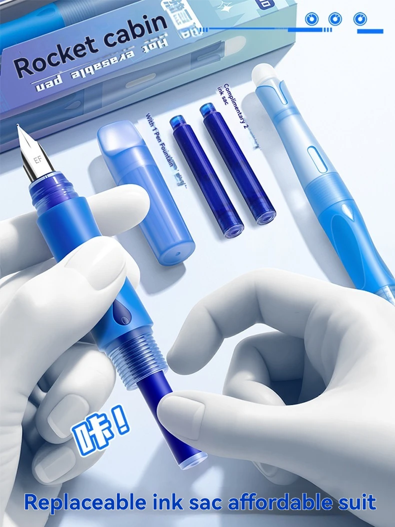 1 Stück Gelstift mit Heißradierer für Anfänger, Austauschbare Tintenpatrone, Sportstift, Schul-Kalligrafie-Gelstift, Radierbarer Stift – Detail 3